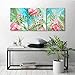 RUISHI Canvas Wall Art 3 Pieces Flamingo Boho Decor for Bedroom Animal Picture Palm Leaves Green Tropical Plant Prints Framed Posters Hanging Artwok Living Room Kids Rooms Decoration 16L x 12W