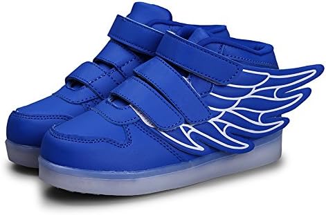 LED Color light shoes for boys girls kids USB Flashing sports shoes Colors Luminous shoes with Wings (Blue 13 M US Little Kid)