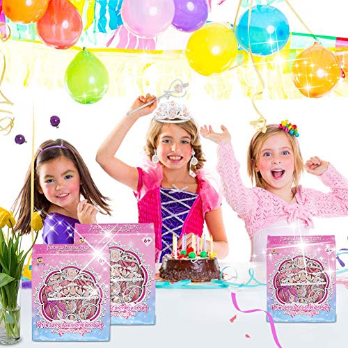 Tagitary Princess Dress Up Jewelry Dress-up Play Toy Set for Girls Jewelry with Crowns, Necklaces, Wands, Rings, Earrings Bracelets and Pink Skirt, 21 Pcs - Thumbnail 6