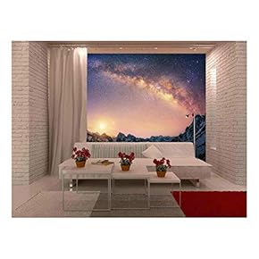 Spectacular Night View in Mountains with The Milk Way - Removable Wall Mural | Self-Adhesive Large Wallpaper - 66x96 inches