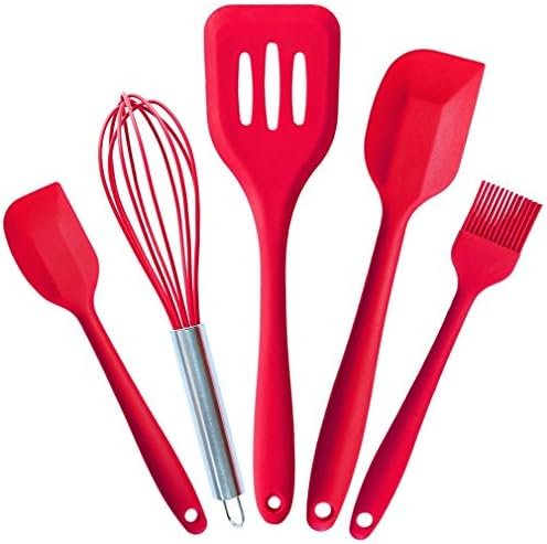 Kitchen Utensils – Otedes - Set of 5 - Silicone Kitchen Utensils Includes Two Spatulas, Whisk, Basting Brush and Slotted Turner