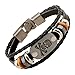 MORE FUN Punk Style Woven Rope Black Leather Triple Brand Bracelet With Metal Clasp