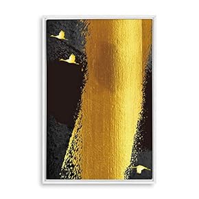 SIGNFORD Framed Canvas Home Artwork Decoration Golden Abstract...