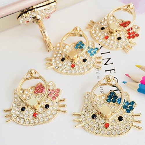 Universal 360° Rotating Finger Ring Stand Holder Kick Stand For Mobile Phone Anti Drop Table Mount (Hello Kitty Sapphire Blue Bow)