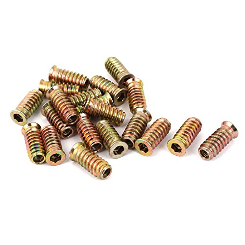 Uxcell a16042000ux0550 Insert M6 x 25mm Threaded Hexagonal Socket E-Nuts 20pcs for Wooden Furniture