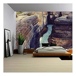Scenic Views of The Athabasca River, Jasper National Park, Alberta, Canada - Removable Wall Mural | Self-Adhesive Large Wallpaper - 66x96 inches