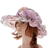 Vbiger Women's Kentucky Derby Hat Large Brim Chiffon Lace Flounce Sun Hats