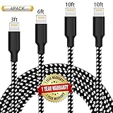 Ulimag Lightning Cable 4Pack 3FT 6FT 10FT 10FT Nylon Braided Certified iPhone Cable USB Cord Charging Charger for iPhone X, 8, 8 Plus, 7, 7 Plus, 6s, 6s Plus, 6, 6 Plus, SE, iPad - Black White