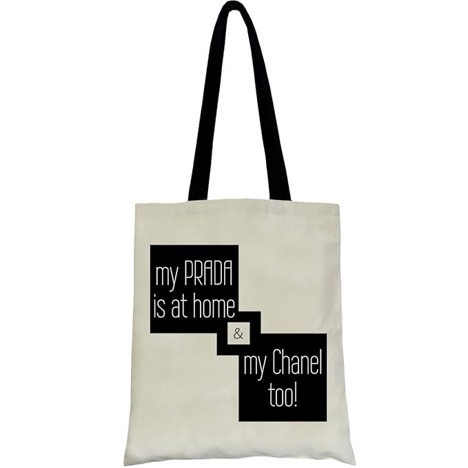 title=PREMYO Borsa in cotone con scritta divertente. Borsa di tela con manici lunghi e