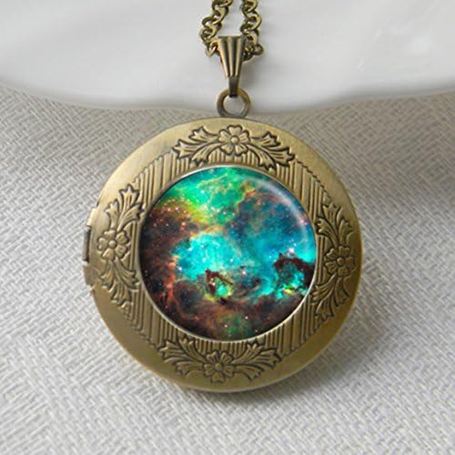 Brass Nebula Locket Necklace Pendant Resin Pendant Charm Hubble Space Nebula Locket Necklace