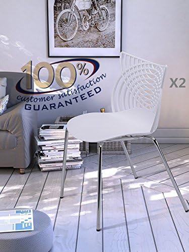 OTTITI Modern Dining Chairs Set of 2, Stackable Birch Sapling Accent Armless Side Chairs, Mid Century Indoor-Outdoor Restaurant Chairs with Steel Tube Legs (White)