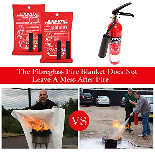 DIBBATU Fire Blanket Emergency Flame Retardent Shelter Safety Cover Designed for Kitchen,Fireplace,Grill,Car,Camping (2 Pack+ 2 Free Hooks and Gloves)