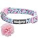 Blueberry Pet Made Well Cute Floral Print Adjustable Dog Collar in Light Blue with Pink Artificial Silk Flower, Medium, Neck 14.5