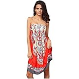 Shawhuaa Womens Sexy Vintage Strapless Summer Sun Dress Beachwear Medium Watermelon Red