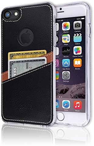 iPhone8 / 7 [Leather Back Cover] [Wallet Case] [2 Card Holder] Soft Slim Fit Hybrid Polyurethane TPU Flexible Back Bumper Slot Lightweight Shock Absorbing Protection For Apple iPhone8 / 7 (Black)