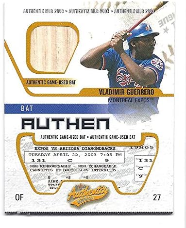 VLADIMIR GUERRERO 2003 Fleer Authentix Game Used BAT Card #BAVG Montreal Expos Baseball
