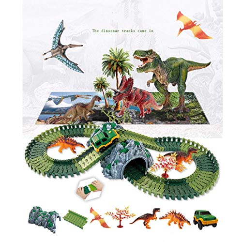 image for IDEKO Dinosaur Track Toy, 216Pcs Dinosaur Toys Race Car Flexible Track