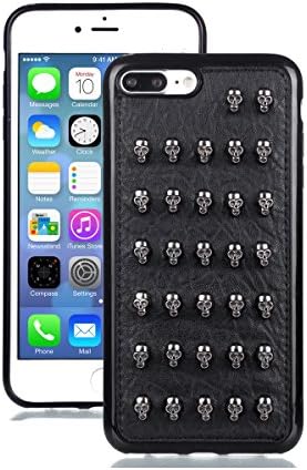 Chanroy Compatible with iPhone 8Plus & iPhone 7Plus (5.5 inch) Punk Leather Rock Style Cool Case Cover for Men and Women(Studded Skull)