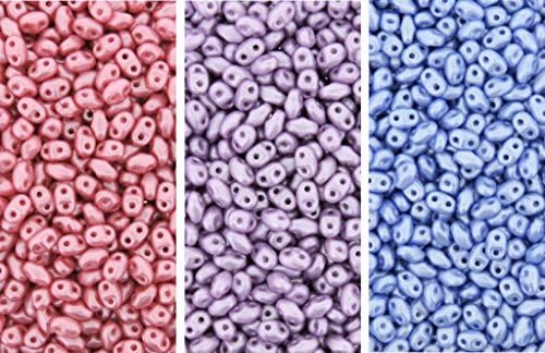 Czech Miniduo Bundle - 3 Colors: Two-hole Seed Beads Mini Duo 2mm X 4mm Lt. Pastel Combo 24 Grams Total