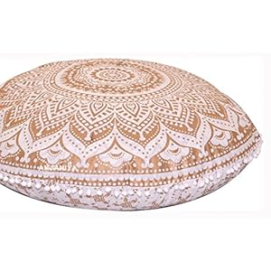 ANJANIYA – 32″ Mandala Bohemian Yoga Meditation Floor Pillow Comfortable Home Car Bed Sofa Cushion Cover Couch Seating Large Zipped Throw Hippie Decorative Ottoman Boho Indian (Golden Ombre)