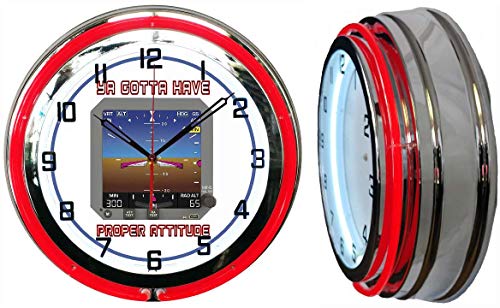 Checkingtime LLC 19" Airplane Proper Attitude Neon Clock, Red Outside Tube, Two Neon Tubes
