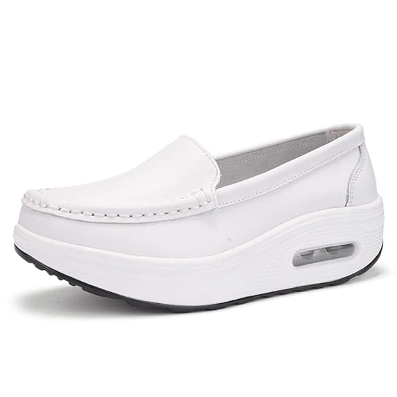Solshine Damen Leder Plateau Loafers Slipper mit Luftpolster Slip on Halbschuhe Schlupfschuhe