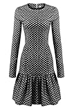 Meaneor Women 's Vintage Polka Dot Ruffle Hem Bodycon Swing Dress Black Large