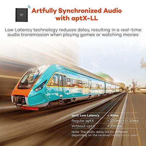 TaoTronics-65ft-Bluetooth-Transmitter-Receiver-Long-Range-35mm-AUX-Wireless-Audio-Adapter-for-TV-Car-Stereo-System-Hands-Free-Calling-in-RX-Mode-aptX-Low-Latency-Pair-2-Bluetooth-41-Headphones