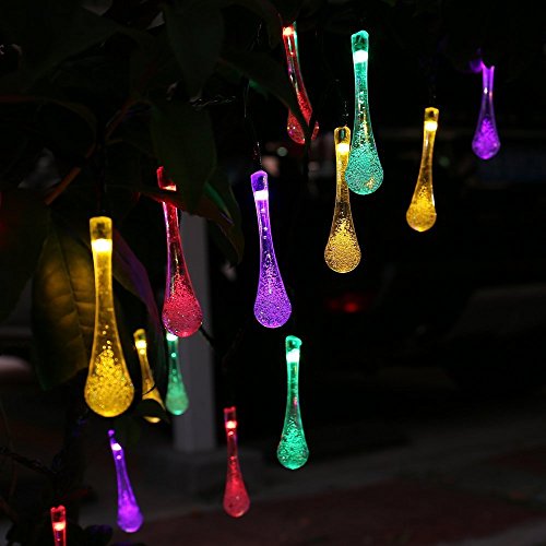 image for Icicle Solar String Lights, 15.7ft 8 Light Modes 20 LED Water Drop Fai