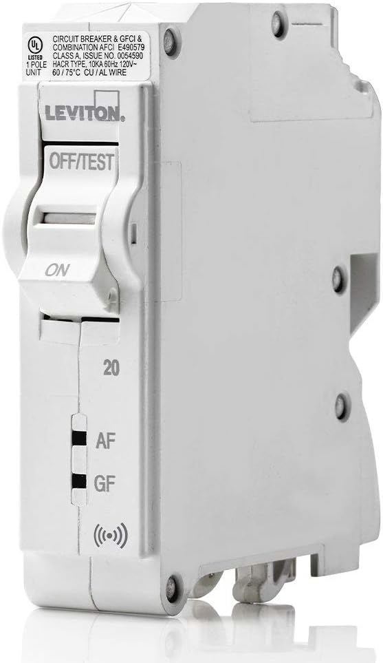 Leviton LB120-DS 20 Amp, 1-Pole Plug-on Smart AFCI/GFCI Branch Circuit Breaker, 120 VAC, White