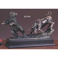 Treasure of Nature Bronze Finished Resin Sculpture Stock Market Bear & Bull 13" W X 9.5" H