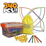 RisingStar Interlocking Toys - Educational Straw Building Blocks for Boys and Girls - Safe and Fun Straws and Connectors Set - Colorful Construction Builders for Motor Skills Development - 340 Pieces