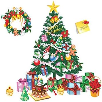 2 Style DIY Christmas Window Stickers Decorations- Merry Xmas Tree- Show Shop Glass Door Home Wall Art Decals - X Large (Christmas Tree)