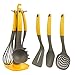 7-Piece Utensil Set - Cooking Utensils Kitchen Tool Set, Nylon Kitchen Set with Holder Stand, Includes Spatula, Ladle, Whisk, Spoon, Skimmer, Pasta Server, Yellow and Grey