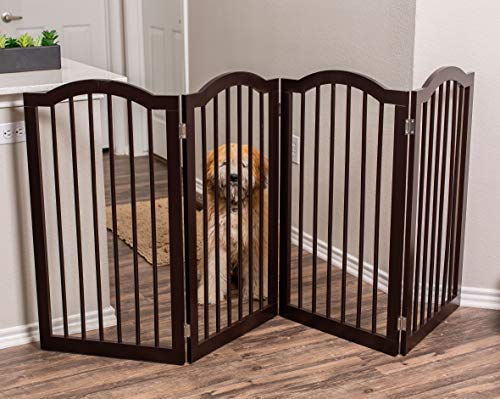 Internet's Best Pet Gate with Arched Top - 4 Panel - 36 Inch Tall Fence - Free Standing Folding Z Shape Indoor Doorway Hall Stairs Dog Puppy Gate - Fully Assembled - Espresso - MDF