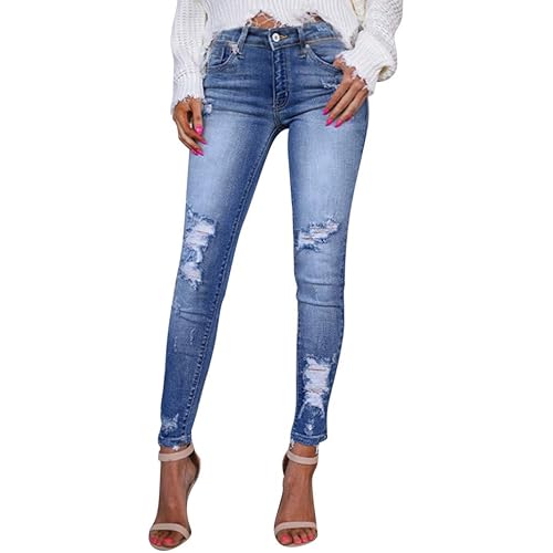 Pants Women's Mid Rise Ripped Skinny Jeans Distressed Slim Fit Denim Casual Trouser S-XXXL by 2DXuixsh