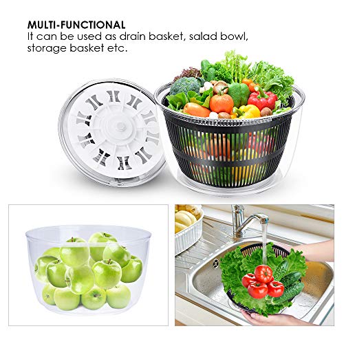 Large Salad Spinner - 5L Lettuce Spinner Vegetables Washer and Dryer, Upgraded Press Design with Lockable Plastic Colander Basket & Salad Bowl, Fruit Veggie Wash & Salad Making, BPA Free