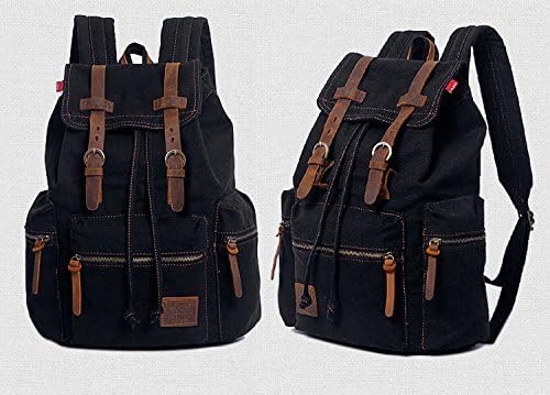 YUHAN Canvas Backpack Unisex Vintage Casual Rucksack Laptop Daypacks MacBook Bag Schoolbag Student Bookbag Satchel Hiking Camping Bag Khaki Black - Image 3