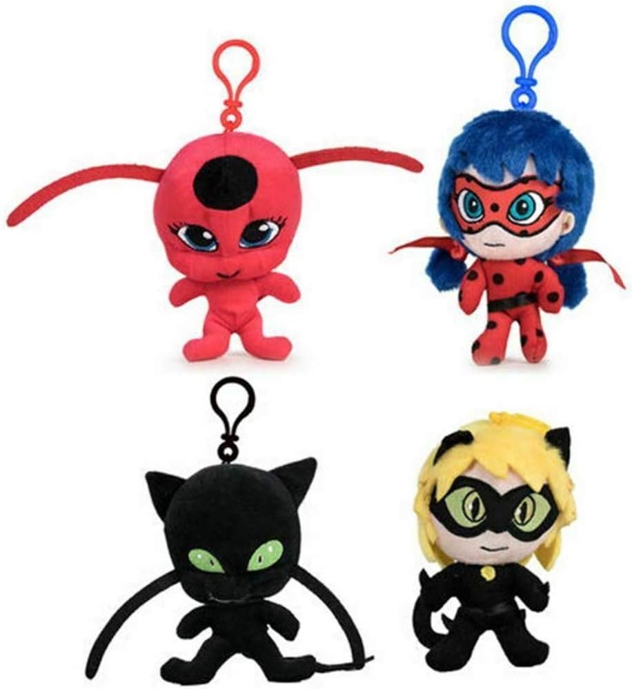 Whitehouse Miraculous Complete set 4 Plush Keychain 15cm Ladybug Chat Noir Tikky Plagg Original Leisure