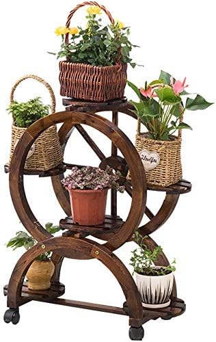 植物スタンドフラワースタンド ホイール4ティアで6トレイ工場は Movable木製鉢植えのラック多肉植物室内フラワーシェルフスタンド エレガント1010