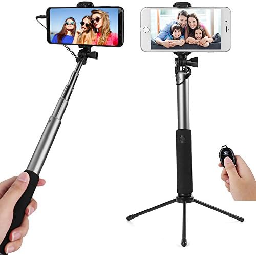 Selfie Stick , Extendable Monopod w/ Tripod &amp; Buil-in Bluetooth Remote Shutter for Samsung Galaxy Note 8 / S8+ / S8 / Motorola G5s G5 Plus / OnePlus 5 3T / Blackberry Keyone Aurora (Silver)