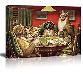 Canvas Wall Art - Dogs Playing Poker Series - Waterloo by by C.M Coolidge - Giclee Print Gallery Wrap Modern Home Art Ready to Hang - 12x18 inches