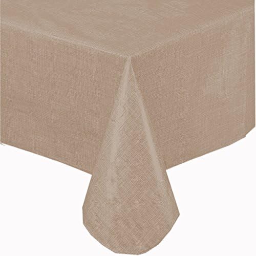 Premium Solid Color Vinyl Flannel Backed Tablecloth 70 Inch Round - Linen