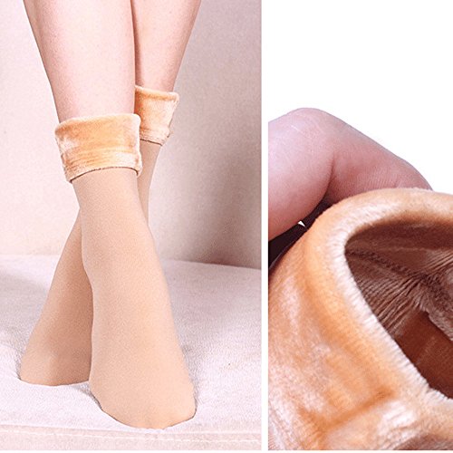Women Winter Socks, Girls Wool Cashmere Cotton Thicken Thermal Soft Solid Winter Casual Socks Floor Socks Carpet Socks (Beige)