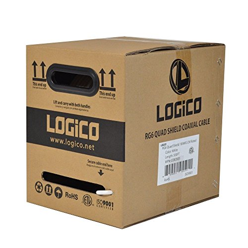 COAX 18AWG QUAD SHIELD SATELLITE TV COAXIAL CABLE 500 FT WHITE RG6