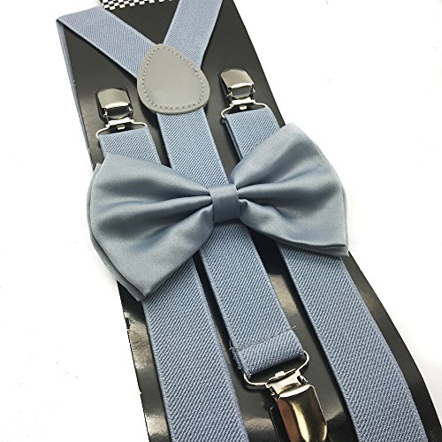Light Grey Color Wedding Accessories Adjustable Bow Tie & Suspenders