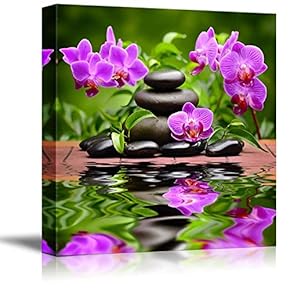 Canvas Prints Wall Art - Zen Basalt Stones and Orchid Spa,Beauty and Calmness Concept | Modern Wall Decor/Home Decoration Stretched Gallery Canvas Wrap Giclee Print & Ready to Hang - 16" x 16"