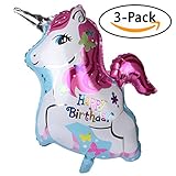 Unicorn Happy Birthday Mylar Foil Balloons (3-Pack)