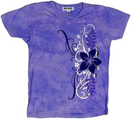 Guava Beach Womens Tropical Hand Dyed Floral Softknit Tee with Shimmering Accent