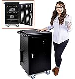 Line Leader Compact Mobile Charging and Storage Cart, Mobile Lab Holds 30 Tablet/Chromebook - Includes Two 15-Outlet Power Strips - Locking Cabinet - Perfect for Schools and Classrooms